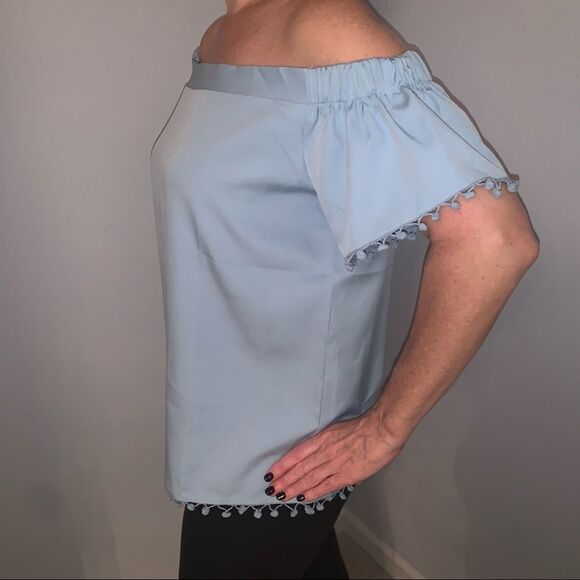 Jane Pom Trim Summer Light Blue Top - Picture 3 of 8